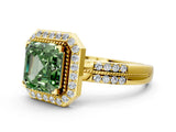 Yellow gold Fancy Green Asscher Cut Diamond Double Halo Ring with Split Shank and Four-Prong Setting_12
