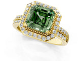 Yellow gold Fancy Green Asscher Cut Diamond Double Halo Ring with Split Shank and Four-Prong Setting_13