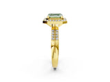 Yellow gold Fancy Green Asscher Cut Diamond Double Halo Ring with Split Shank and Four-Prong Setting_14