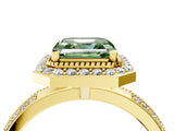 Yellow gold Fancy Green Asscher Cut Diamond Double Halo Ring with Split Shank and Four-Prong Setting_16