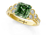 Yellow gold Fancy Green Asscher  Cut Diamond Engagement Ring with Bezel Set Round Side Stones and Prong Setting_64