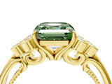 Yellow gold Fancy Green Asscher  Cut Diamond Engagement Ring with Bezel Set Round Side Stones and Prong Setting_67