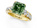 Yellow gold Fancy Green Asscher  Cut Diamond Engagement Ring with Pavé Band and Four-Prong Setting_4