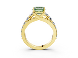 Yellow gold Fancy Green Asscher  Cut Diamond Engagement Ring with Pavé Band and Four-Prong Setting_6