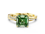 Yellow gold Fancy Green Asscher Cut Diamond Engagement Ring with Side Stone Accents and Four-Prong Setting_12