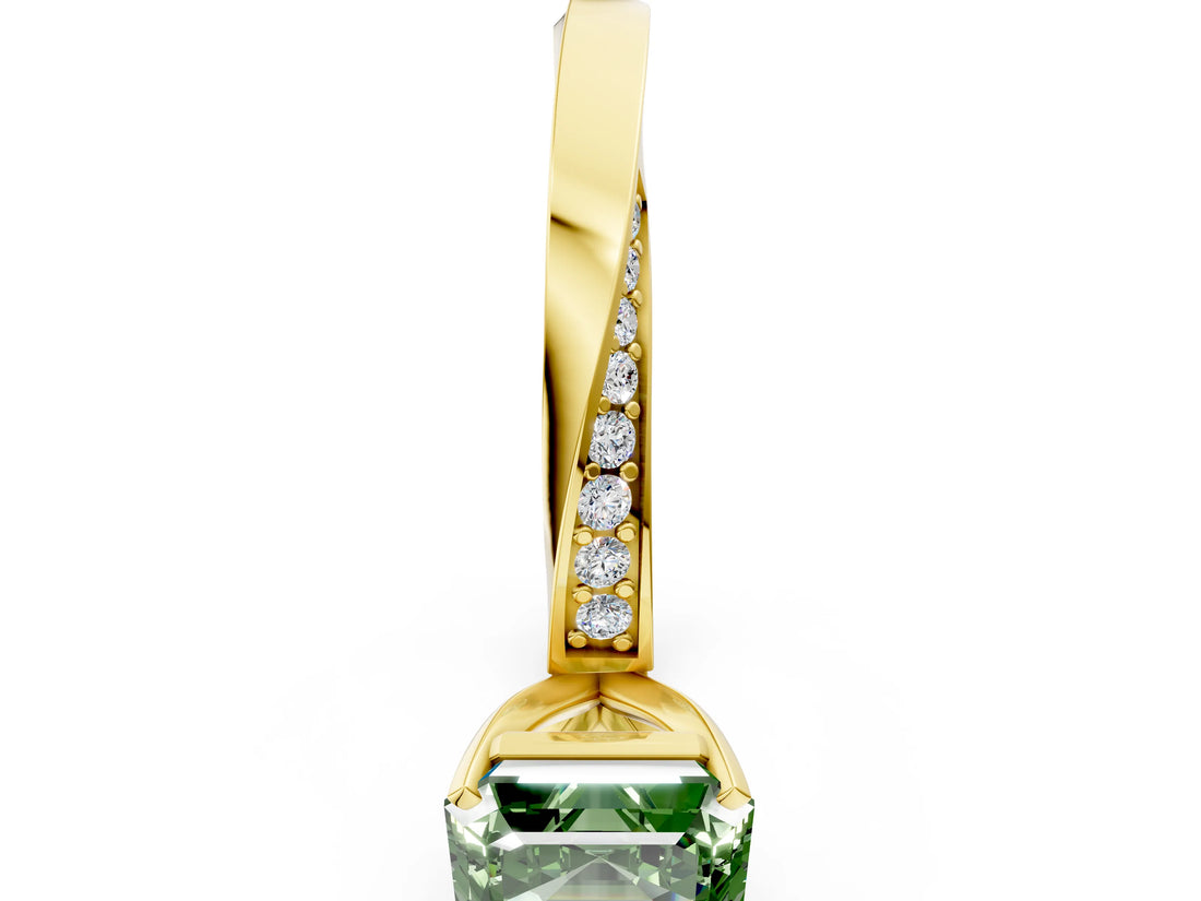 Yellow gold Fancy Green Asscher Cut Diamond Engagement Ring with Side Stone Accents and Four-Prong Setting_120