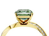 Yellow gold Fancy Green Asscher Cut Diamond Engagement Ring with Side Stone Accents and Four-Prong Setting_124