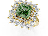 Yellow gold Fancy Green Asscher Cut Diamond Floral Double Halo Engagement Ring with Prong Setting_1