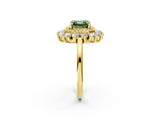 Yellow gold Fancy Green Asscher Cut Diamond Floral Double Halo Engagement Ring with Prong Setting_2
