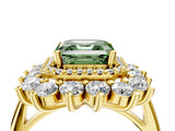 Yellow gold Fancy Green Asscher Cut Diamond Floral Double Halo Engagement Ring with Prong Setting_4
