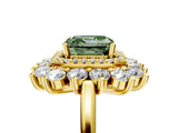 Yellow gold Fancy Green Asscher Cut Diamond Floral Double Halo Engagement Ring with Prong Setting_5