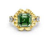 Yellow gold Fancy Green Asscher  Cut Diamond Floral Halo Engagement Ring with Shared Prong Setting 1