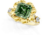Yellow gold Fancy Green Asscher  Cut Diamond Floral Halo Engagement Ring with Shared Prong Setting 2