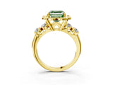 Yellow gold Fancy Green Asscher  Cut Diamond Floral Halo Engagement Ring with Shared Prong Setting 4