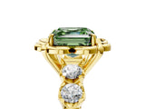 Yellow gold Fancy Green Asscher  Cut Diamond Floral Halo Engagement Ring with Shared Prong Setting