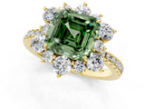 Yellow gold Fancy Green Asscher  Cut Diamond Floral Halo Pave Band with Prong Setting_1