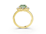 Yellow gold Fancy Green Asscher  Cut Diamond Floral Halo Pave Band with Prong Setting_3