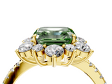 Yellow gold Fancy Green Asscher  Cut Diamond Floral Halo Pave Band with Prong Setting_4