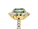 Yellow gold Fancy Green Asscher  Cut Diamond Floral Halo Pave Band with Prong Setting_5