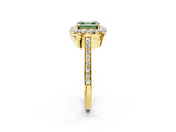 Yellow gold Fancy Green Asscher Cut Diamond Floral Halo Ring with Pavé Band and Prong Setting_5