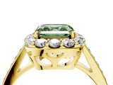 Yellow gold Fancy Green Asscher Cut Diamond Floral Halo Ring with Pavé Band and Prong Setting_7