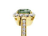 Yellow gold Fancy Green Asscher Cut Diamond Floral Halo Ring with Pavé Band and Prong Setting_8