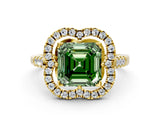 Yellow gold Fancy Green Asscher Cut Diamond Floral Halo Split Shank Prong Setting Ring_12