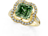 Yellow gold Fancy Green Asscher Cut Diamond Floral Halo Split Shank Prong Setting Ring_13