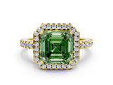 Yellow gold Fancy Green Asscher Cut Diamond Halo Engagement Ring with Pavé Band and Prong Setting_27