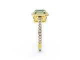 Yellow gold Fancy Green Asscher Cut Diamond Halo Engagement Ring with Pavé Band and Prong Setting_29