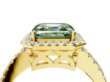 Yellow gold Fancy Green Asscher Cut Diamond Halo Engagement Ring with Pavé Band and Prong Setting_31