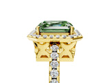 Yellow gold Fancy Green Asscher Cut Diamond Halo Engagement Ring with Pavé Band and Prong Setting_32