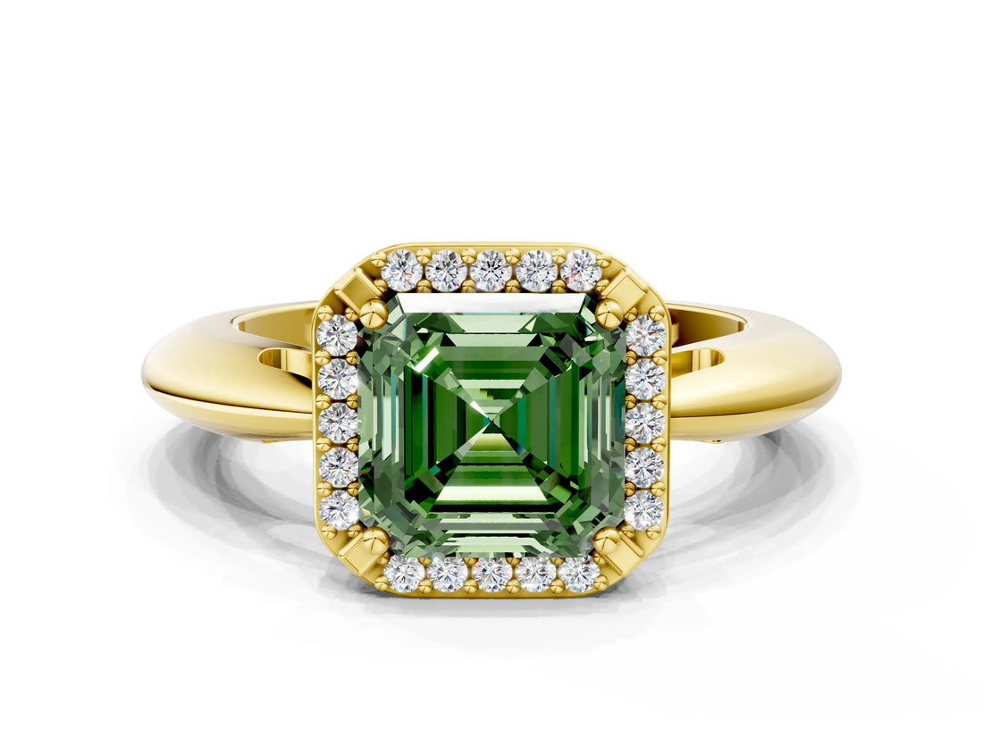 Yellow gold Fancy Green Asscher  Cut Diamond Halo Engagement Ring with Split Shank and Four-Prong Setting_70