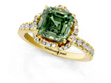 Yellow gold Fancy Green Asscher Cut Diamond Halo Pave Band with Four-Prong Setting_4