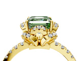 Yellow gold Fancy Green Asscher Cut Diamond Halo Pave Band with Four-Prong Setting_7