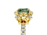 Yellow gold Fancy Green Asscher Cut Diamond Halo Pave Band with Four-Prong Setting_8