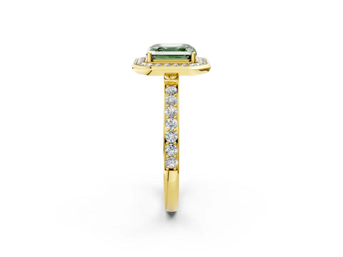 Yellow gold Fancy Green Asscher Cut Diamond Halo Ring with Bezel Frame and Pavé Band_2