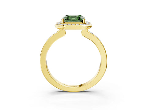 Yellow gold Fancy Green Asscher Cut Diamond Halo Ring with Bezel Frame and Pavé Band_3