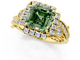 Yellow gold Fancy Green Asscher Cut Diamond Halo Ring with Milgrain Pavé Band and Four-Prong Setting_23