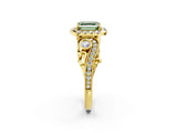 Yellow gold Fancy Green Asscher Cut Diamond Halo Ring with Milgrain Pavé Band and Four-Prong Setting_24