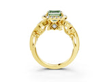 Yellow gold Fancy Green Asscher Cut Diamond Halo Ring with Milgrain Pavé Band and Four-Prong Setting_25