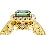 Yellow gold Fancy Green Asscher Cut Diamond Halo Ring with Milgrain Pavé Band and Four-Prong Setting_26