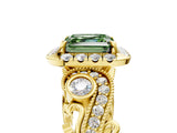 Yellow gold Fancy Green Asscher Cut Diamond Halo Ring with Milgrain Pavé Band and Four-Prong Setting_27
