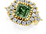 Yellow gold Fancy Green Asscher Cut Diamond Halo Ring with Pavé Band and Four-Prong Setting_18