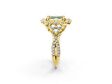 Yellow gold Fancy Green Asscher Cut Diamond Halo Ring with Pavé Band and Four-Prong Setting_19
