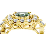 Yellow gold Fancy Green Asscher Cut Diamond Halo Ring with Pavé Band and Four-Prong Setting_21