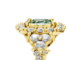 Yellow gold Fancy Green Asscher Cut Diamond Halo Ring with Pavé Band and Four-Prong Setting_22
