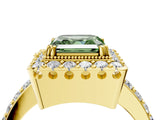 Yellow gold Fancy Green Asscher Cut Diamond Halo Ring with Pavé Band and Prong Setting_4
