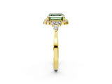Yellow gold Fancy Green Asscher Cut Diamond Halo Ring with Pear Side Stones and Prong Setting_36