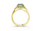 Yellow gold Fancy Green Asscher Cut Diamond Halo Ring with Pear Side Stones and Prong Setting_37